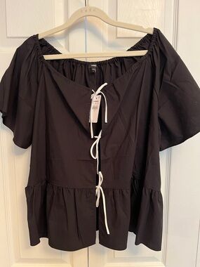 Express Black Tie-Front Peplum Blouse